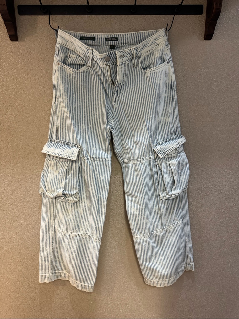 Striped Light Blue Cargo Jeans for women